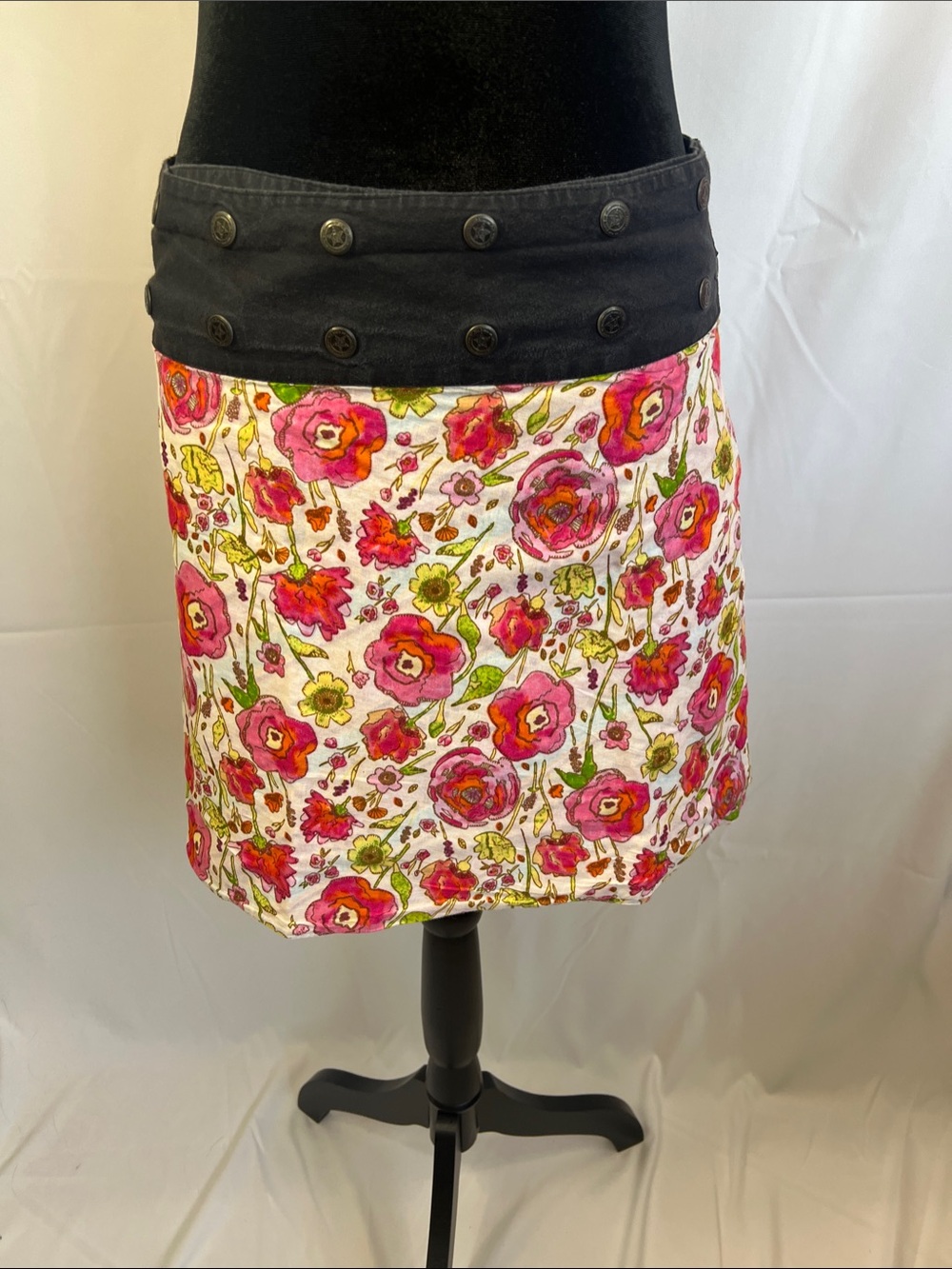 Reversible Floral / Stripe Snap Waist Mini Skirt